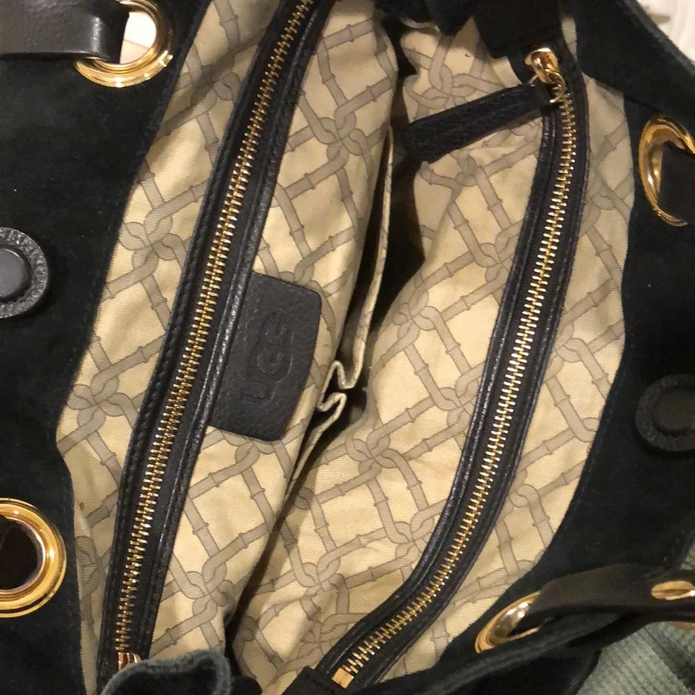 UGG Black Suede Tote Leather Shoulder Bag